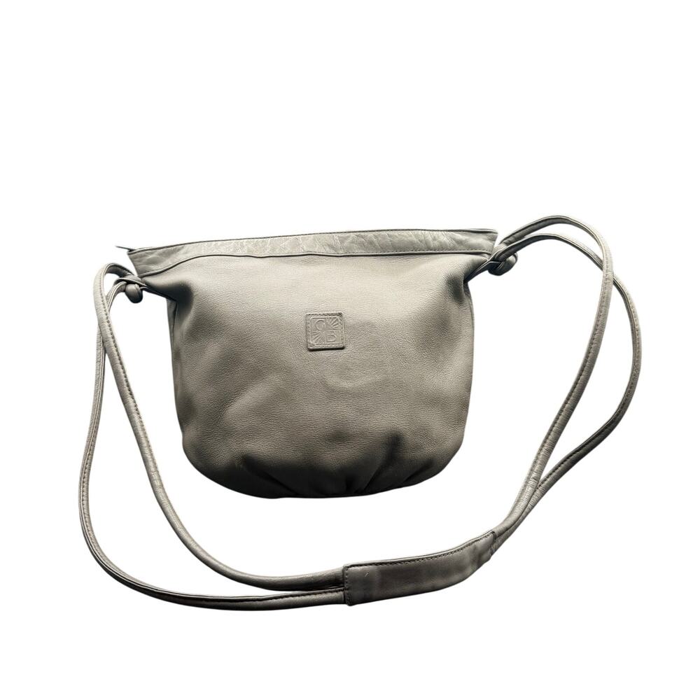 Giani Bernini Gray Leather Crossbody Bag Slouch Hobo Purse Made In Italy